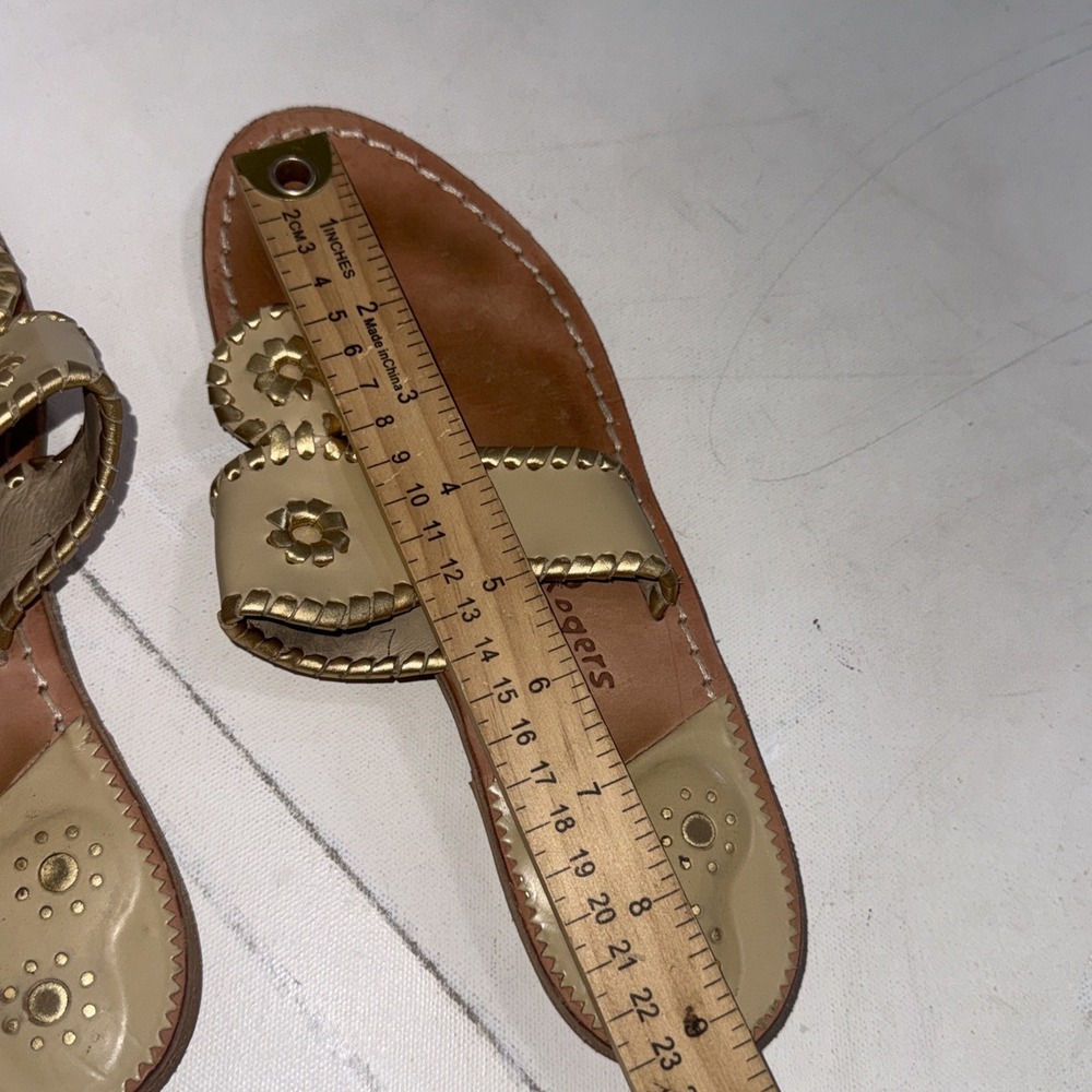 Jack Rogers Classic Leather Gold Old Money Quiet Luxury Thong Slide Sandals Sz 7 - Picture 5 of 12